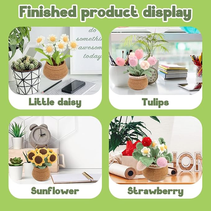 kgxulr Crochet Kit, Strawberry Beginner Crochet Kit for Adult, Knitting Kit | Crochet Kit for Beginners, Crochet Flower Kit, Beginner Crochet Kit for Adults with Step-by-Step Video Tutorials