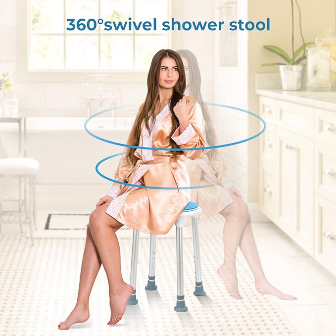 Shower Stool for Inside Shower Swivel Shower Chairs for Seniors Adjustable Round Shower Seat Bath Chair Tool-Free Assembly 5 Adjustable Heights from 19''-21'' Load 350LB