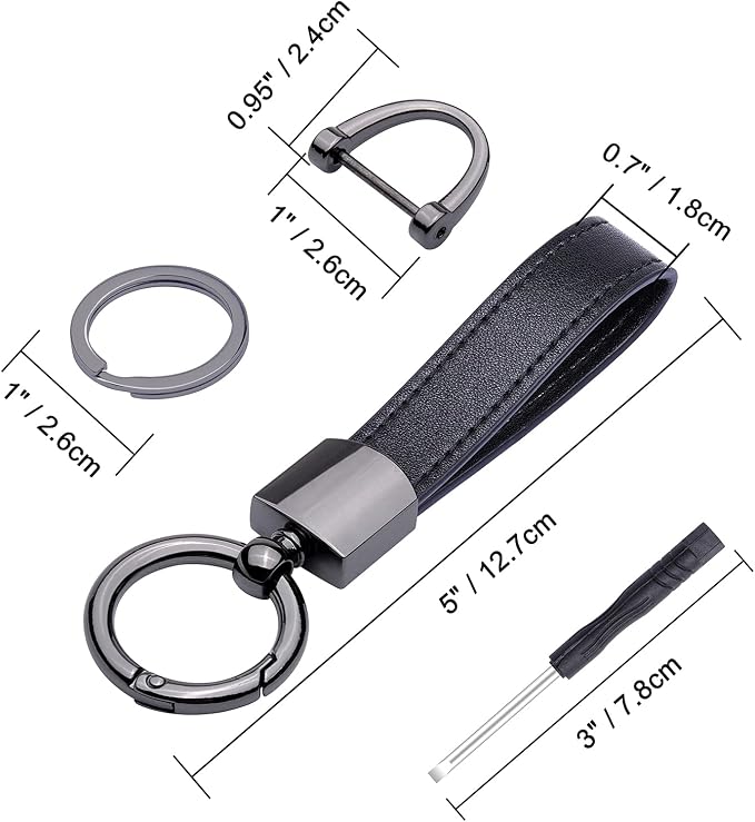Wisdompro Genuine Leather Car Keychain, Universal Key Fob Keychain | Leather Car FOB Key Chain Holder for Men and Women, 360 Degree Rotatable, with Anti-lost D-ring and 3 Keyrings