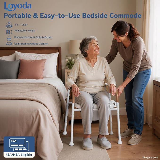 Bedside Commode for Seniors, 6.3 QT Removable Bucket & Splash Guard | 3-In-1 Potty Chair With Adjustable Height, Tool-Free Assembly, 350 Lbs Capacity, Portable Toilet For Adults & Post-Op Users