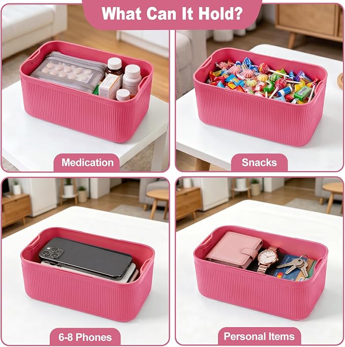 Medicine Lock Box with Code, Lockable Storage Box for Phone Medicine Safe Pill Fridge, Storage Bin for Home Office Gift, Includes Mesh Zipper Pouch, Pink