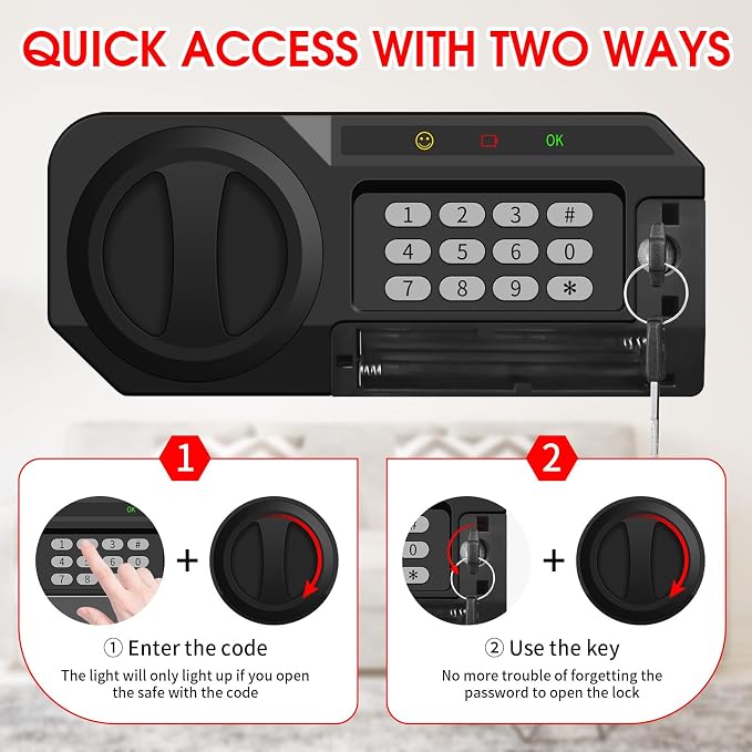 1.2 Cubic Feet Small Fire Safe Box for Home, Fireproof Lock Box, Security Money Safe with Digital Keypad, Spare Keys and Removable Shelf, Personal Home Safes for Money, Jewelry, ID Documents