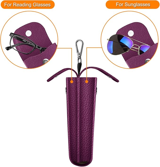 FINTIE Double Glasses Case with Carabiner Hook, Portable Vegan Leather Eyeglass Case Anti-scratch Sunglasses Pouch