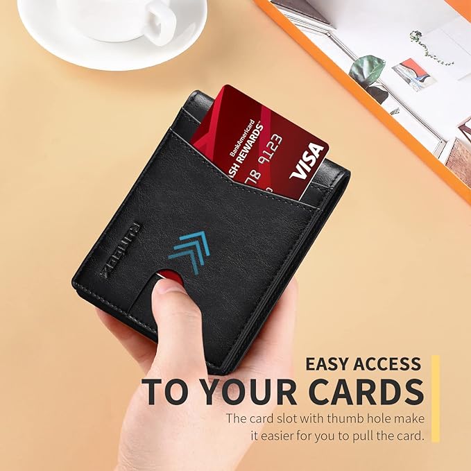 RUNBOX Wallet for Men -Slim Rfid Leather Mens Bifold Novelty Wallets 2 ID Window With Gift Box Men's Accessories | Minimalist Front Pocket Design, Holds 15 Cards, Large Capacity with Cash Pocket,Compact and Thin, Birthday Gifts for Men