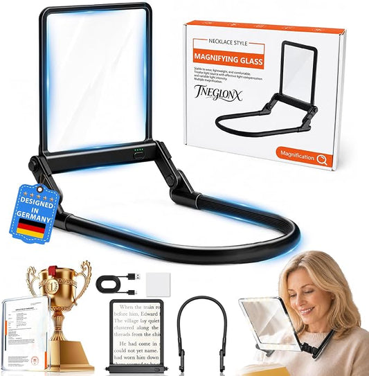 2026 Upgraded 12X Magnifying Glass with Light for Reading | 【Industry-Leading Ultra HD Lens】【Bright LED Full Page Magnifer】【Flex Silicone Neck Protection】Hands Free | Cross Stitch Craft