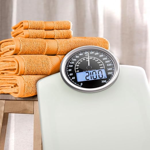 ZENO Hybrid 2-in-1 Analog & Digital Weighing Scale for Body Weight up to 400lbs - Thick Tempered Glass - Extra Large Display - Easy to Read Digital Bathroom Scale - New - Frost White