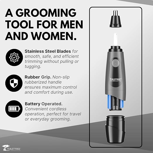ToiletTree Products Water Resistant Nose and Ear Hair Trimmer with LED Light | Water-resistant grooming trimmer with LED light for nose and ear hair removal, precision detailing, and easy cleanup.