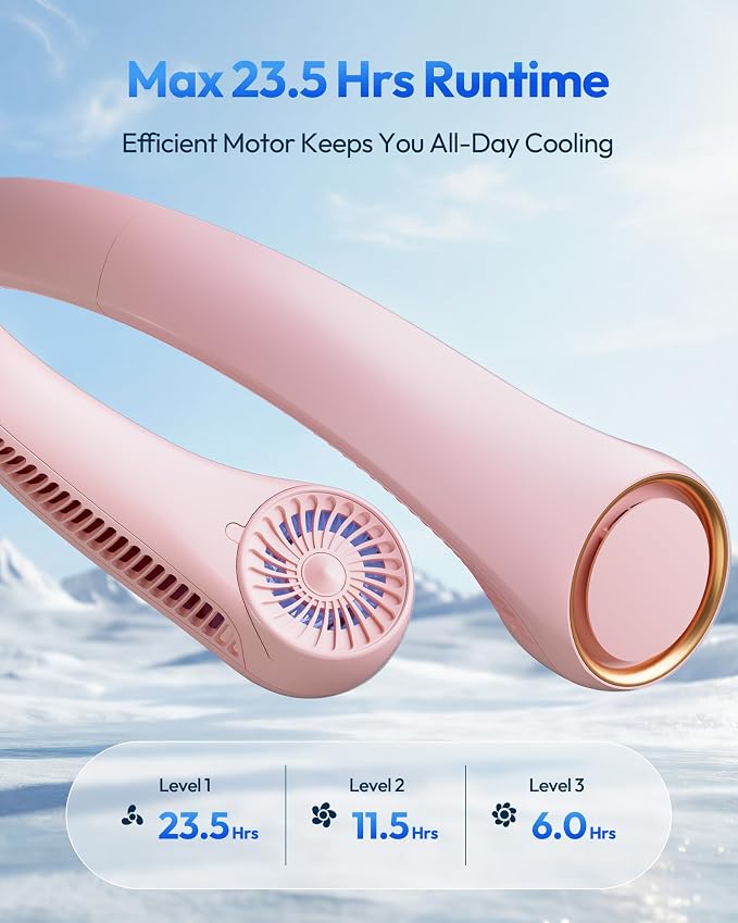 Gaiatop Portable Neck Fan Rechargeable, Hands-Free Cooling, 23.5hrs Runtime | Battery Powered Personal Wearable Fan Quiet, Summer Outdoor Travel Essentials, Birthday Gifts for Women Teen Girls, Pink