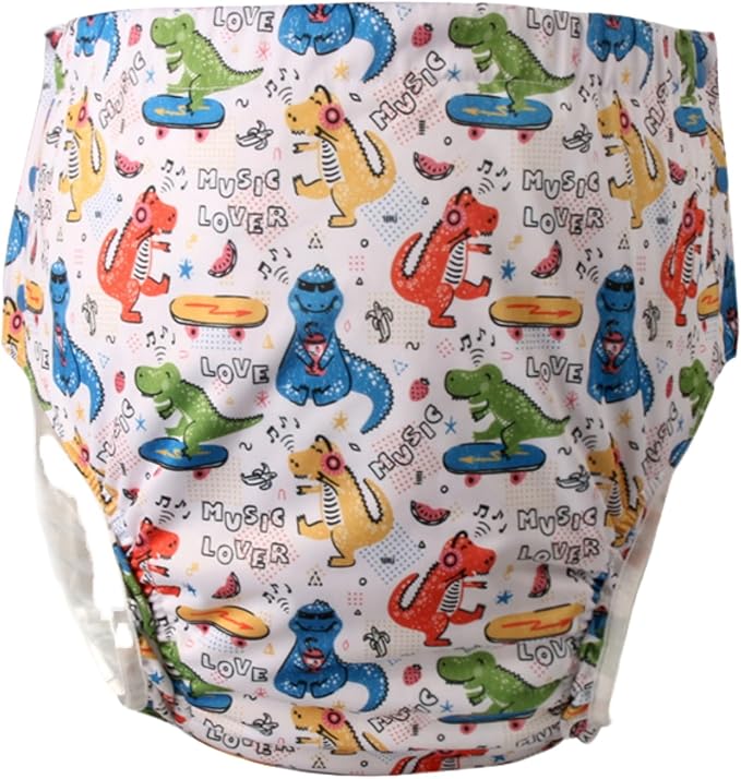 WEEOATAR Unisex Reusable Adult Cloth Diaper,Washable Swim Nappies,Adjustable Incontinence Pocket Diaper with Snaps,Underwear for Seniors,Disability,Postpartum(Dinosaur,XL)