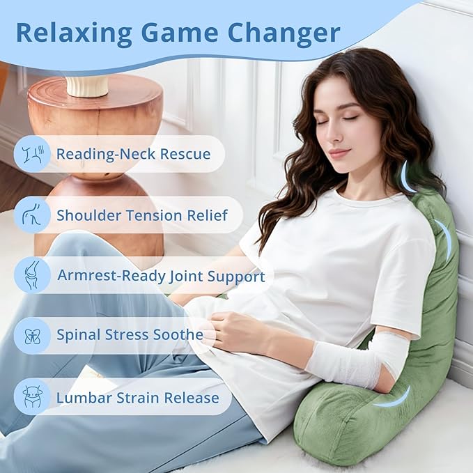 Sasttie Reading Pillow for Sitting in Bed Adult, Back Pillow for Bed Sitting Up, Backrest Back Support Chair Pillow, College Dorm Essentials for Girls and Boys, Sage Green Standard