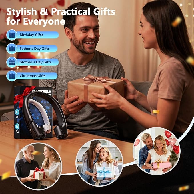Mavax ChillGo Portable Neck Fan - 8000mAh Personal Wearable Fan, 9000 RPM Direct-flow 4X Powerful 360° Airflow Cooling Fan, Max 16H, 4 Speeds, LED Display, Great Gifts for Men Women - 5th Gen Black