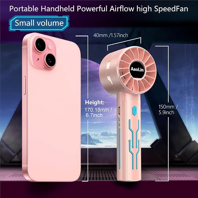 AaoLin 2pcs Portable Handheld Turbo Fan with 7000rpm High-Speed Motor USB Rechargeable Cooling Personal Fan 4-Speed, 4-16H Runtime, with Lanyard for Outdoor Travel, Women, Kids, Summer Gift