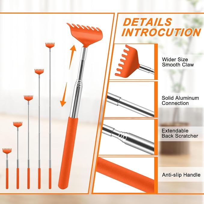 6 Pack Back Scratcher, Stocking Stuffers for Women Men Teen Girls | Prizes for Adults, Birthday Gag Bulk Small Christmas Gift, Mothers Fathers Day Dad Gifts, Easter Basket Stuffers (Orange)
