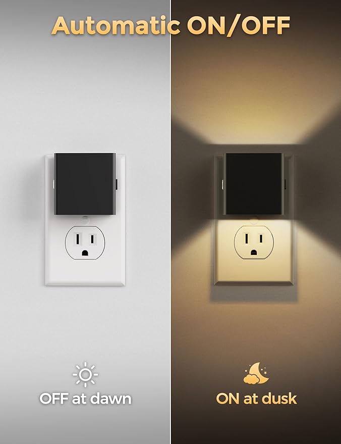 DORESshop LED Night Lights Plug into Wall [2 Pack], Plug in Nightlight, 3 Level Brightness Adjustable Night Light, Dusk to Dawn Sensor, Nightlights for Adults, Bedroom, Bathroom, Hallway, 3001K