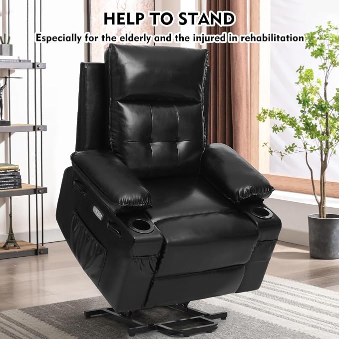 Power Lift Chair for Elderly,Electric Recliner Chair with Vibrating Massage & Heating,Living Room Chair with Thickened armrest,USB Ports,2 Cup Holders
