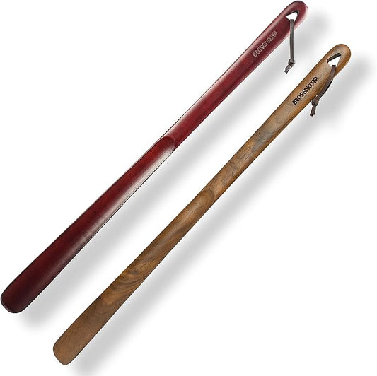 Wooden Shoe Horn Long Handle For Seniors 23.6" Easy Wear Helper Shoehorns Women Kids Baby Elderly Hanging Rings