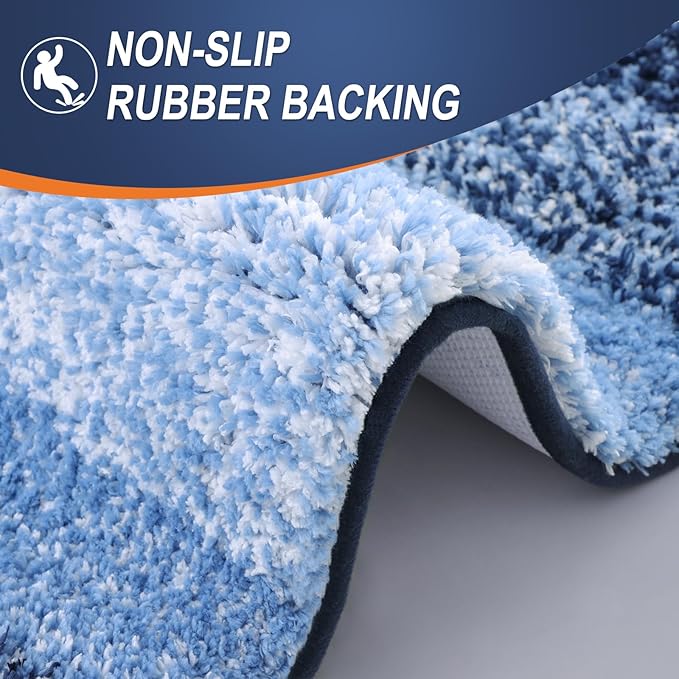 OLANLY Bathroom Rug Set 2 Piece, Soft Absorbent Microfiber Bath Mats and U-Shaped Contour Toilet Rug, Non-Slip, Machine Wash Dry, Plush Shaggy Bath Mats for Bathroom (24"x16"+U24 x20, Navy)