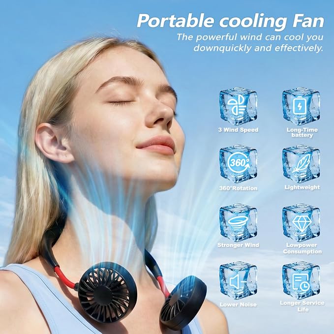 Neck Fan Portable Rechargeable: Personal Cooling Wearable Fan Around your Neck that Blow Cold Air for Men Women - Usb Should Fan Battery Operated for Travel and Outdoor Sports