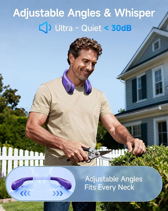 SWEETFULL Portable Neck Fan: 5200mAh Bladeless Personal Fan | 4 Speeds, 20H Max Runtime, No Hair Twist Quiet Wearable Fan for Travel | Birthday Gifts for Men Women Mom Dad