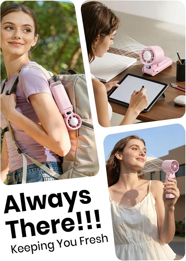 Portable Handheld Turbo Fan, 1-199 Speed Adjustable, Pink | 4 IN 1 Pocket Design with LED Display, High-Power Motor, Rechargeable Battery, Mini Fans for Indoor/Outdoor/Travel/Work