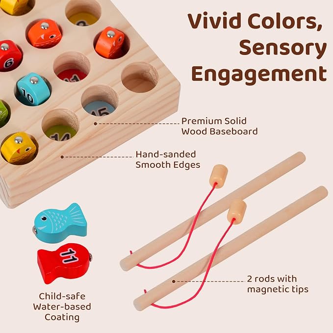 Dementia Magnetic Fishing Game, Wooden Cognitive Toy for Seniors | Alzheimer memory training toy, improves seniors fine motor skills, wooden magnetic brain exercise game