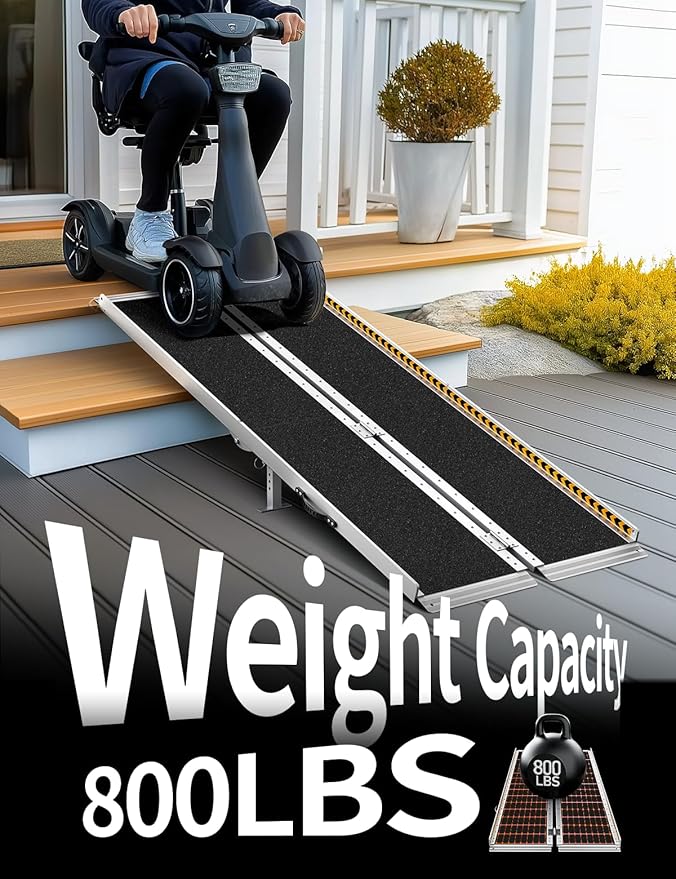 FACHNUO 7 Feet Portable Wheelchair Ramp with Sopport Legs, Non-Skid Aluminum Handicap Ramps with Handle, Folding Threshold Wheel Chair Ramp for Home Steps, Stairs, Entry,Doorways, 800LBS Capacity