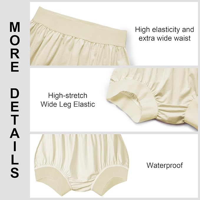 Adult Cloth Diaper Cover Waterproof Plastic Pants Rubber Underwear for Incontinence Leak Proof Washable (BeigeXS)