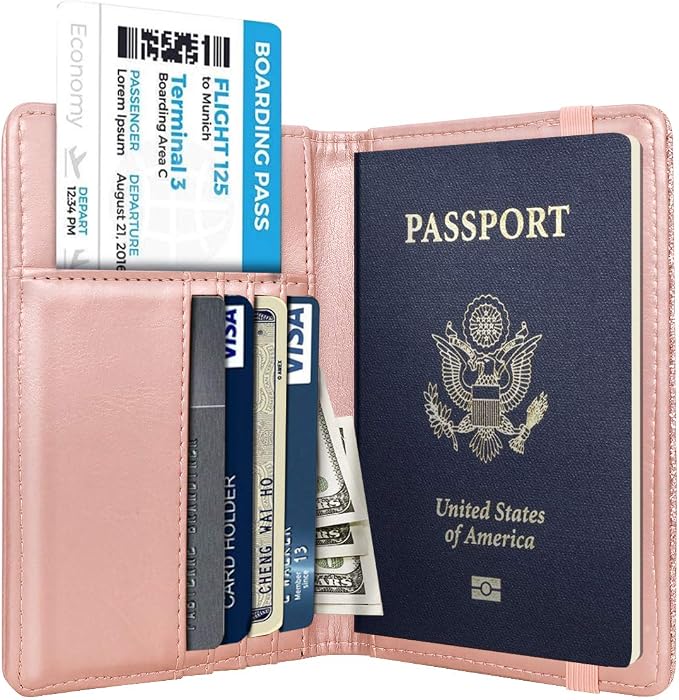 Coco Rossi Passport Holder for Travel Women Slim RFID Passport Cover Wallet | Travel Essentials, Passport Book Holders, Passport Wallet Cover Case, PU Leather, Cute, Thin, Spliced Design, Glitter Rose