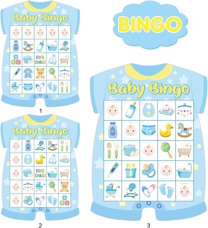 Baby Shower Bingo Cards - 24 Guests Blue Newborn Bingo for Baby Shower Party Supplies