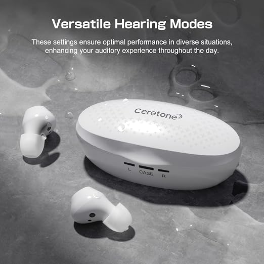Ceretone OTC Hearing Aids Rechargeable for Seniors with Intricon® Digital Chip, 6 Levels & 4 Modes,Auto Turn On&Off, Noise Reduction, Great Gift, White
