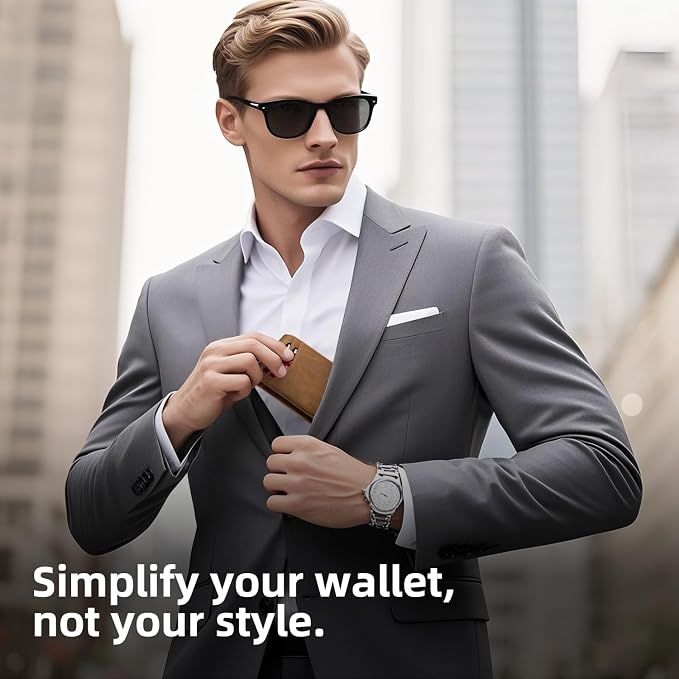 RUNBOX Wallet for Men -Slim Rfid Leather Mens Bifold Novelty Wallets 2 ID Window With Gift Box Men's Accessories | Minimalist Front Pocket Design, Holds 15 Cards, Large Capacity with Cash Pocket,Compact and Thin, Birthday Gifts for Men