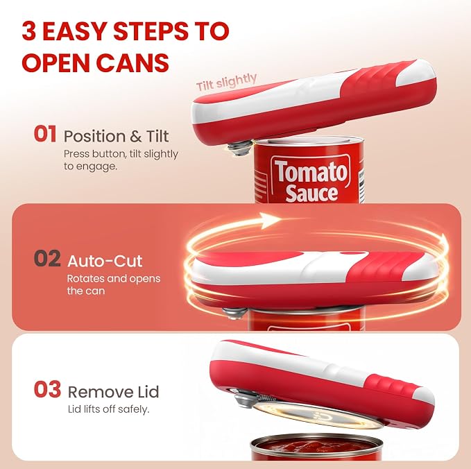 Electric Can Opener, Automatic Rechargeable Can Openers with One-Touch Smooth Edge & Magnetic Lid - Hands-Free Easy-Grip Opener for Seniors with Arthritis and Most Cans