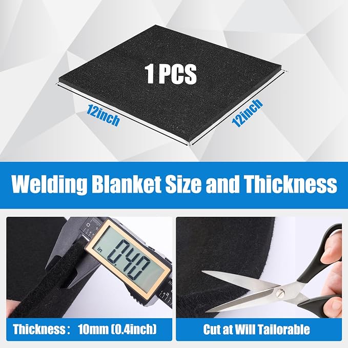 WISSCOOL 10MM Thick 12x12 Inch Fireproof Welding Blanket, Double Side Heat Pad Welding Mat Fire Resistant Carbon Felt Cloth Flame Retardant Fabric Protector Pad for Soldering Firepit Smoker