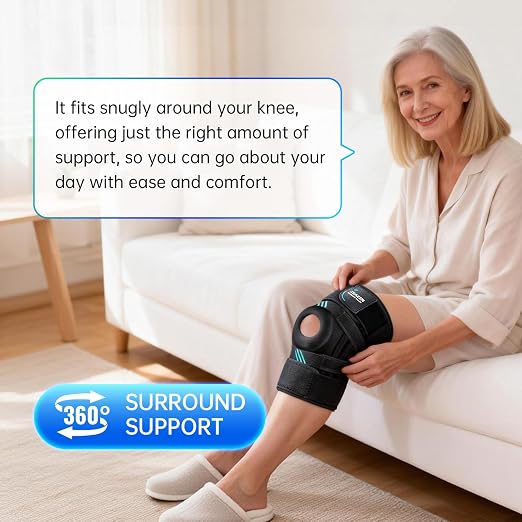 Knee Brace for Men and Women, Adjustable Knee Support with Side Stabilizers, Open Patella 5-Strap 360° Wrap Knee Stabilizer for Meniscus Tear, ACL, MCL, Arthritis & Knee Pain (Black, X-Large)