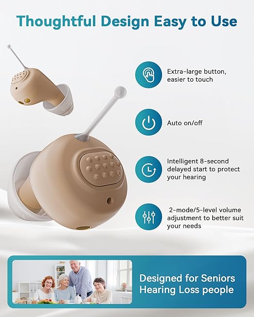 Hearing Aids for Seniors, Rechargeable OTC Hearing Aids with Noise Reduction, Providing Clear Sound Quality and Comfortable Wearing for Adults Hearing Loss, Invisible In-Ear Design (Light Gray)