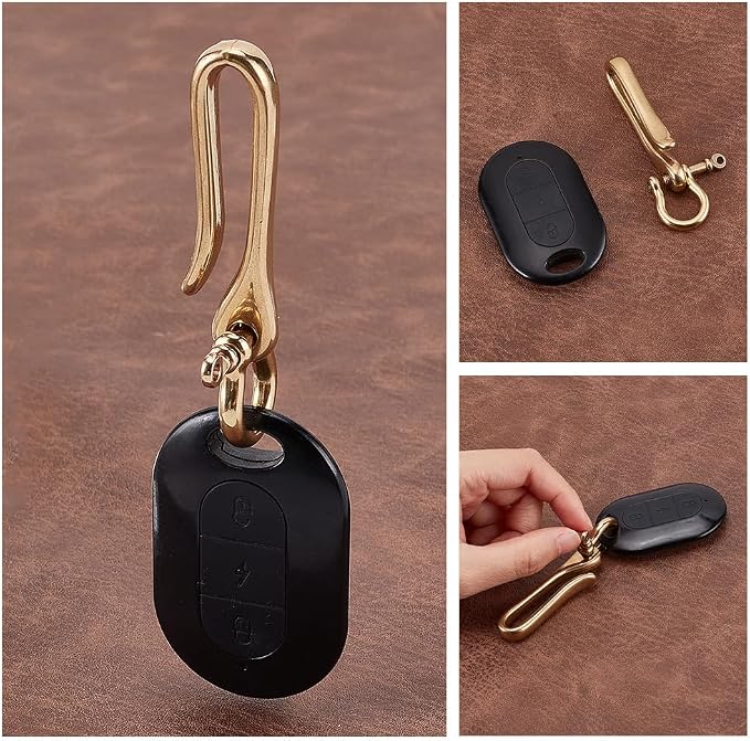PH PandaHall Fish Hook Keychain, Brass Key Ring Golden Solid U Shape Key Hook Belt Keyring Pocket Clip with Key Shackle Heavy Duty Car keychain for Men Women Wallet Chain Purse Accessory