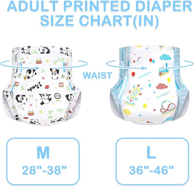 Landofgenie Adult Printed Diapers 10 Pieces 5 Stylish (Medium 28"-38")