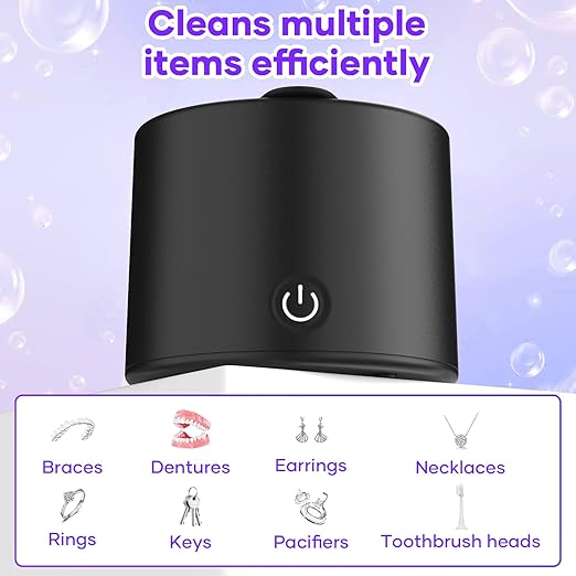 Ultrasonic Retainer Cleaner Machine, 50kHz Dental Cleaning Pod for Braces, Dentures, Aligners, Invisalign, Mouth Guards, 200ML with 3 Modes, Professional Oral Appliance Jewelry Cleaner, Black