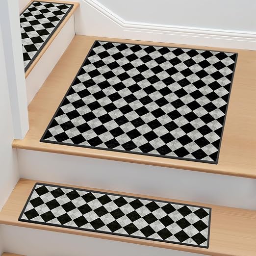 Non Slip Stair Treads for Wooden Steps, 1 Pack 30"x30" Washable Carpet | 30x30 in soft chenille polyester stair treads with reusable TPE backing for indoor wood stairs, dogs, kids, and seniors