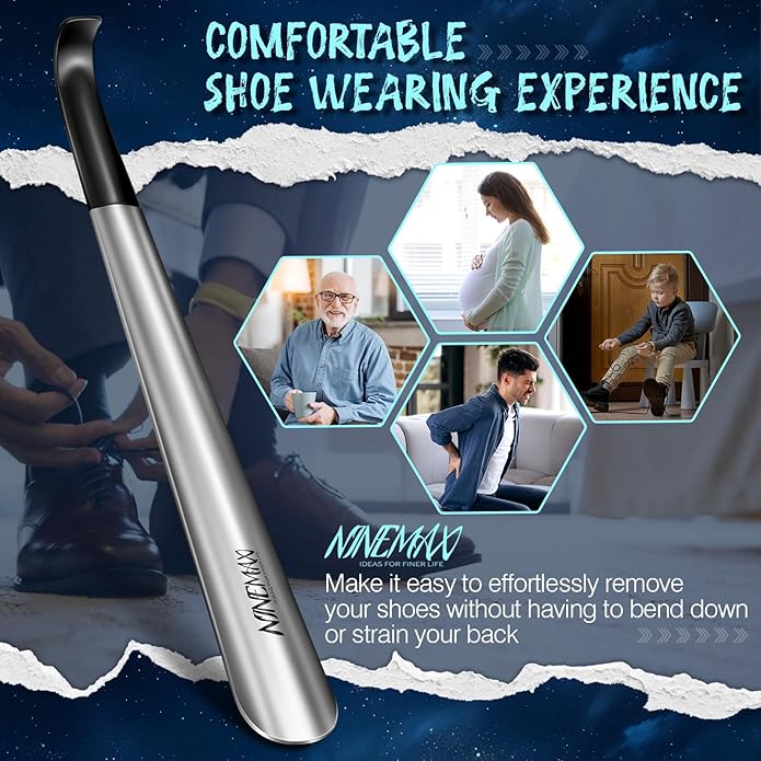 NINEMAX Shoe Horn Long Handle Metal 16.5" for Boot, Long Shoe Horns for Seniors for Men, Women