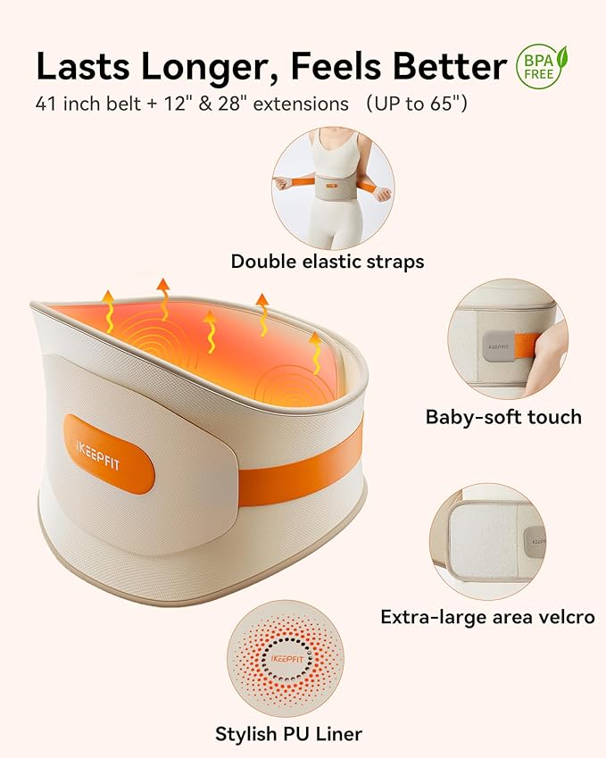 IKEEPFIT® Heating Pad for Back Pain Relief: MAXwarm® 3.0, Portable Cordless Heat Pad with Massager for Period Cramps, 8000mAh Large Battery, FSA Eligible HSA, Christmas Gift for Women Men 90-310 lbs