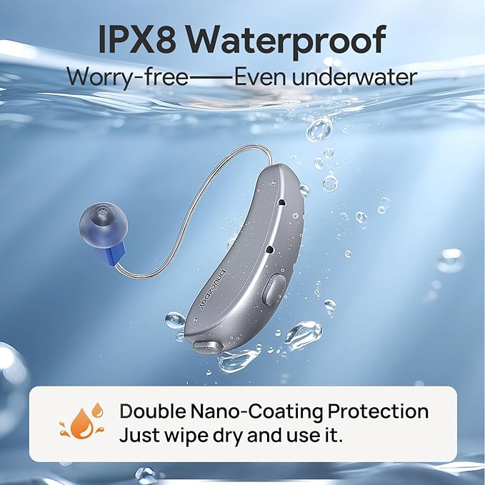 Yeasound Hearing Aids RIC800 for Seniors & Adults, Bluetooth Hearing Aids Calls & Music Enabled, AI Algorithm for Noise Reduction and Speech Enhancement, Lightweight, Long-Lasting and Waterproof