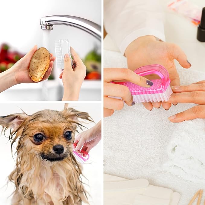 Larbois Handle Grip Nail Brush, Hand Fingernail Brush Cleaner Scrubbing Kit Pedicure for Toes and Nails Men Women (4 Pack)