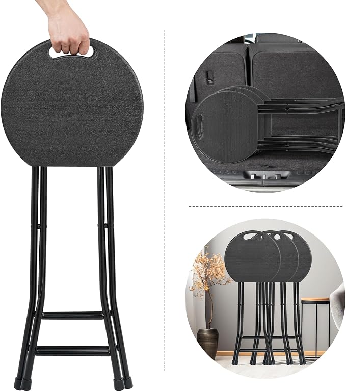 24-Inch Folding Stool with Handle, Folding Bar Stool with Non-Slip Feet,Folding Chair,Indoor and Outdoor Foldable Stool for Adults,500 lbs Capacity,Kitchen,Game Room(13"×11.5"×24")