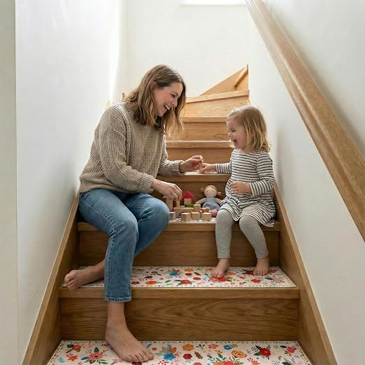 Breling 15 Pcs Wildflower Stair Treads for Wooden Steps 8x30 Inches Stair Treads Indoor Non-Slip Carpet Runner Decorative Long Rugs Safety Mats for Indoor Carpet Covers Elders and Dogs