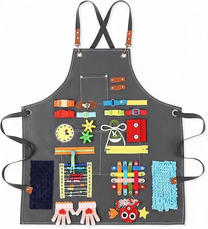 Shyyween Fidget Apron for Elderly Fidget Blanket for Dementia Alzheimer's Therapy Activity Apron Anxiety Relief supplies(Grey)