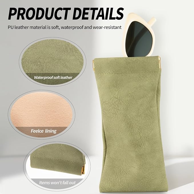 3 pack leather eyewear case PU soft sunglasses bag squeeze top portable lightweight eyewear case for men and women
