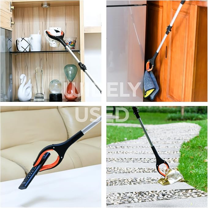 2-Pack Grabber Reacher Tool,32 Inch Extra Long Foldable Pick Up Stick with Buckle and Rope and with Strong Grip Magnetic,360°Rotating Anti-Slip Jaw,Grabber Tool for Outdoor & Indoor (Blue&Orange)
