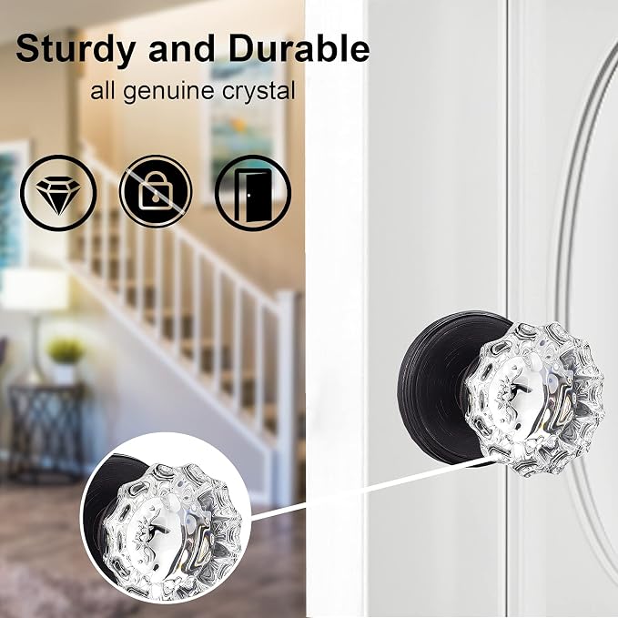 Glass Door Knobs Interior for Hall and Closet, Crystal Half-Dummy Door Knob, Venetian Bronze (2 Pack) | for Hall and Closet, Venetian Bronze (2 Pack)