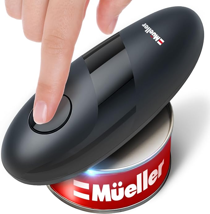 MUELLER HOME SmoothEdge Auto Electric Can Opener, Gray | Battery-Operated, One-Touch w Magnet Lid Lifter, Smooth-Edge Cut Technology, Portable Hands-Free Automatic